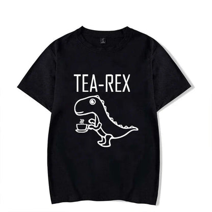 Men Women T-Shirts Tea Rex Funny Dinosaur Drink Coffee T Shirts Fashion Casual TShirt High Quality Streetwear Tops Tee Shirt