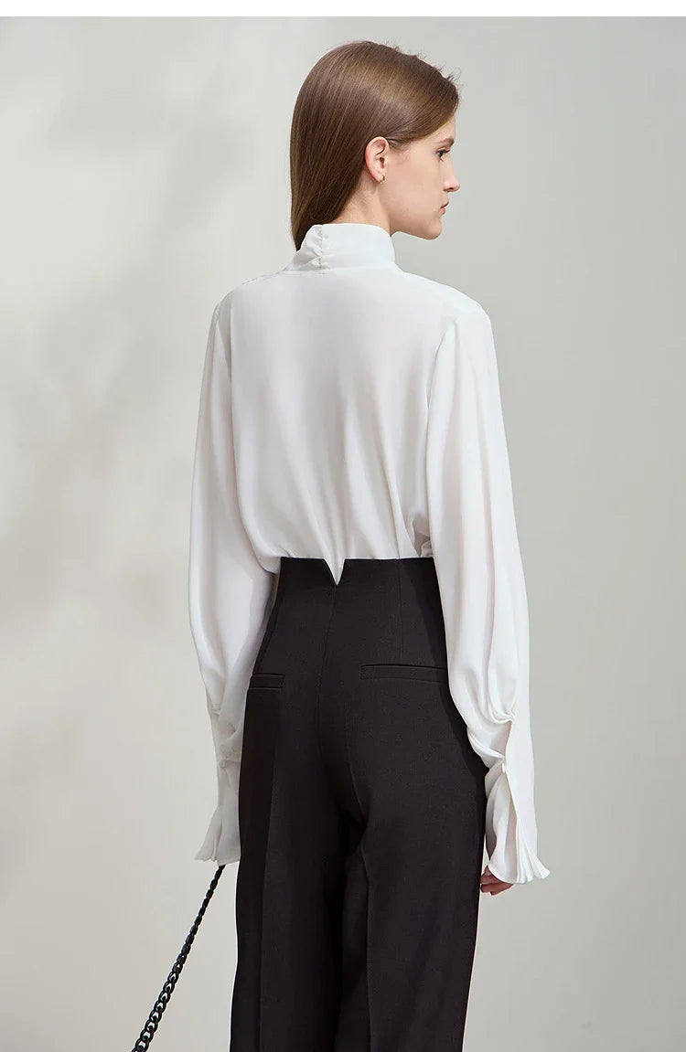 Minimalist Women's Premium Chiffon Blouse 2025 Autumn New Elegant French Luxury Commuter Basic Loose Shirt Tops 12541048