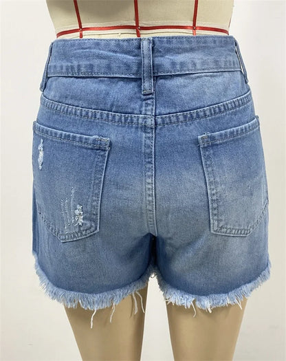 New Summer New Women Ripped Repaired Denim Shorts High Waist Bodycon Distressed Hole Bottoms Casual Pockets Sexy Short Jeans