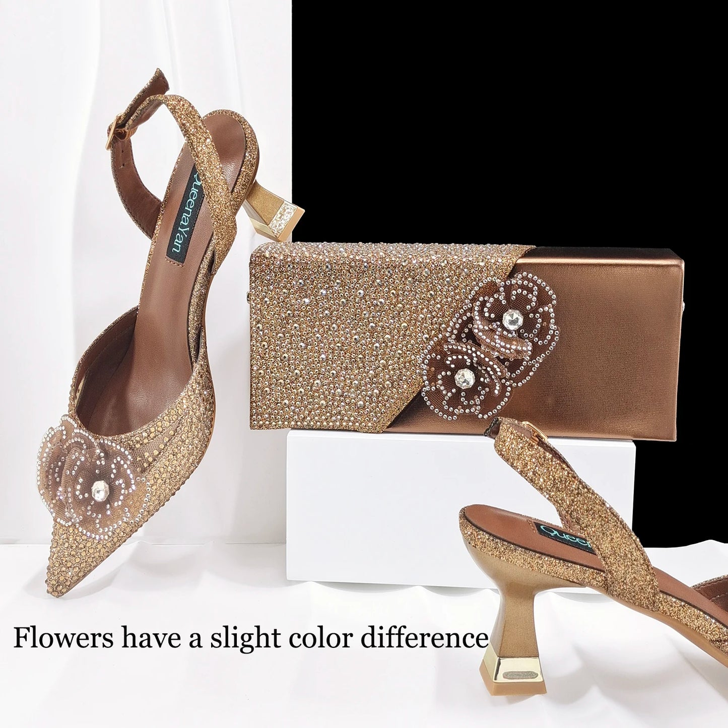 Elegant African-Inspired Evening Shoes and Handmade Clutch Set Pointed Toe High-Heel Women's Footwear and Matching Bag