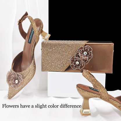 Elegant African-Inspired Evening Shoes and Handmade Clutch Set Pointed Toe High-Heel Women's Footwear and Matching Bag