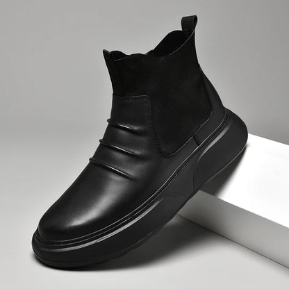 Luxury Brand Male Slip on Chelsea Boots Genuine Leather Mens Warm Winter Shoes High Quality Ankle Boots Men Handmade Snow Boots