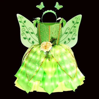 Children LED Light Up Dress Girls Kids Purple Green Cosplay Costume Carnival Birthday Party Clothes Halloween Costume Prom Gown