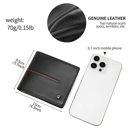 Men's Bifold Wallet Genuine Leather Black RFID Blocking Extra Capacity Card Slots & ID Window Durable Purse for Men Ideal Gift