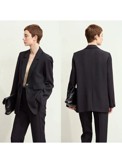 Minimalism 2025 Women's Blazer Autumn New Office Lady Lace Spliced Shoulder Professional Loose Female Notched Tops 12443009