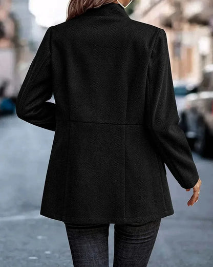 Fashionable Casual Woolen Open Cardigan Jacket Simple Design Princess Sleeve Polo Collar Full Length Single Piece Women's Suit
