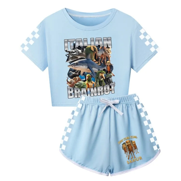 Italian Brainrot Meme Clothes Kids Cartoon Tung Sahur Pajama Sets Boys Long Sleeve Tops Legging 2pcs Set Girls Casual Sleepwear