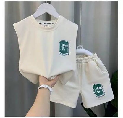 Summer Children Boys 2PCS Clothes Set Cotton Letter Bear Sleeveless Tops Tee Suit Thin Cool Sporty Shorts Kid Babys Boys Outfits