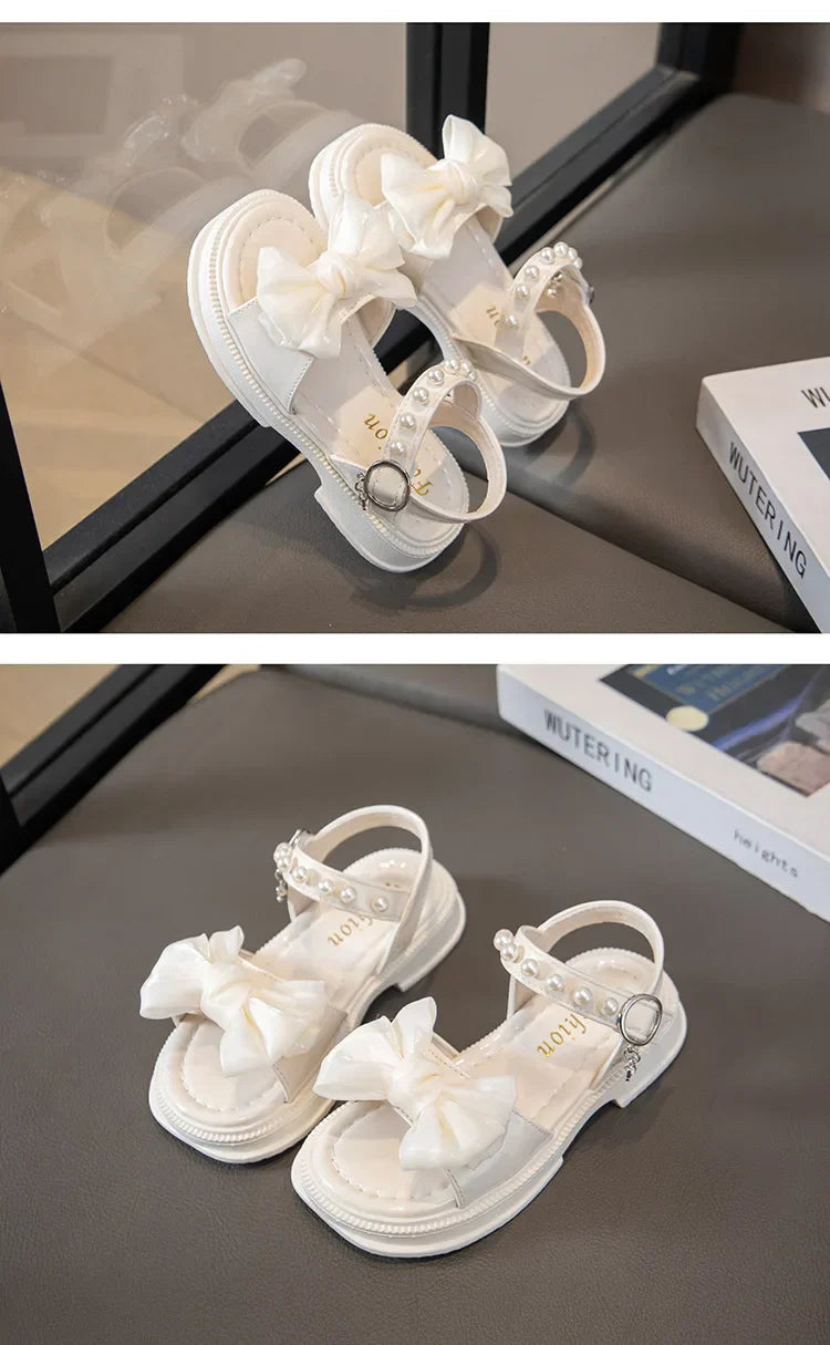 2026 Girls Sandals Kids Soft Soles Casual Princess Shoes New Water Diamond Beach Shoes Bow Shaped Girl Sandals