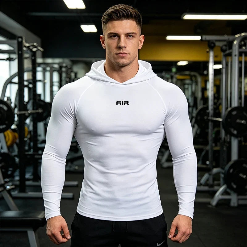 Men's Compression Hooded Long Sleeve Shirt Quick Dry Breathable Sports T-Shirt for Gym Running Workout Fitness Athletic