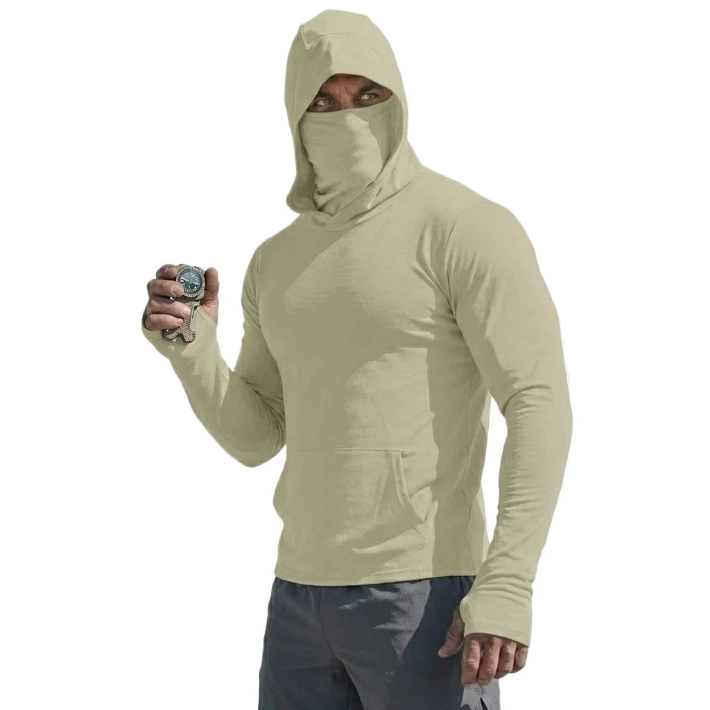 Mens UPF50+ Long Sleeve Hooded Pullover Summer Quick Dry Sun Protection Top Ice Silk Casual Shirt for Running Outdoor Sports