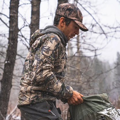 Men's Stretch Camouflage Jacket, Hunting Pullover, Light Nylon Fabric Printed Plush Lining Hoodie