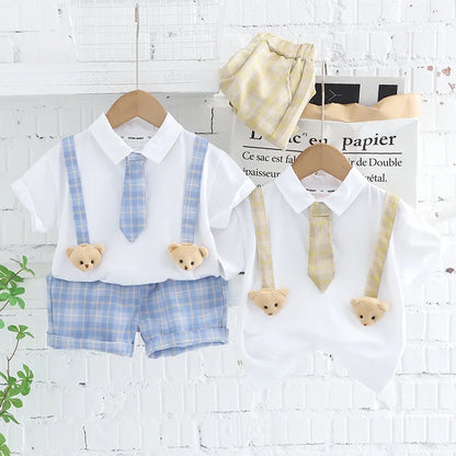 Summer Kids Clothes Set for Boys Girls Patchwork T-Shirt Shorts 2Pcs Suit Toddler Baby Clothing Infant Outfit for Ages 1-5 Years
