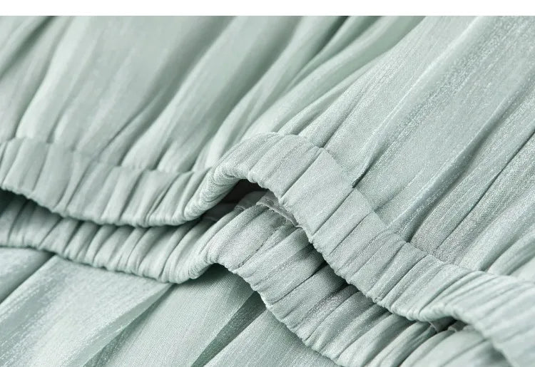 Women's Gray Elegant Skirt 2026 Summer Elastic Waist Sheen Flowy A Line Long Skirt for Woman Ladies Clothes 162QG4909
