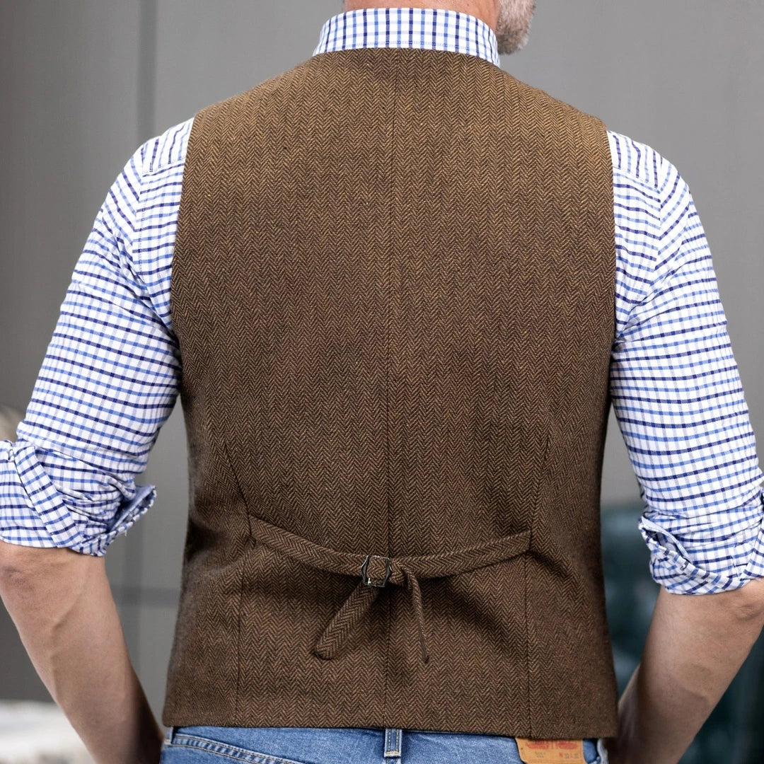Men Vest Brown Herringbone Single Button With Lapel Waistcoat For Wedding Banquet Party Business Work Daily Casual Men Suit Vest