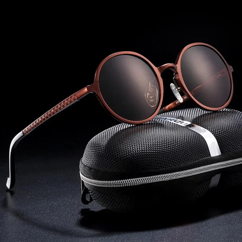 Vintage Aluminum Magnesium Sun Glasses Men Polarized Driving Sunglasses Round Steampunk Shades Brand Designer Eyewear