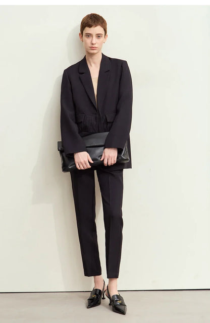 Minimalism 2025 Women's Blazer Autumn New Office Lady Lace Spliced Shoulder Professional Loose Female Notched Tops 12443009