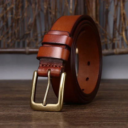 3.3CM Men's Genuine Leather Belt Luxury Designer Brass Pin Buckle Belts Pure Cowskin Vintage Strap Male Jeans for Man Women