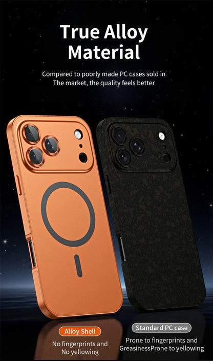 For iPhone Air, 17 Pro Max Magnetic Case ELVEV Anti-fingerprint Alloy Snap Buckle Phone Cover with Alloy Lens Ring Film