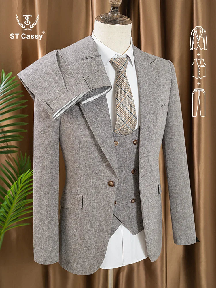 Full Men's Suits High Quality Elegant Slim Fit Formal Office and Leisure Banquet Groomsman Set Groom's Wedding Dress