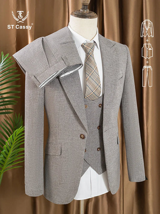Full Men's Suits High Quality Elegant Slim Fit Formal Office and Leisure Banquet Groomsman Set Groom's Wedding Dress