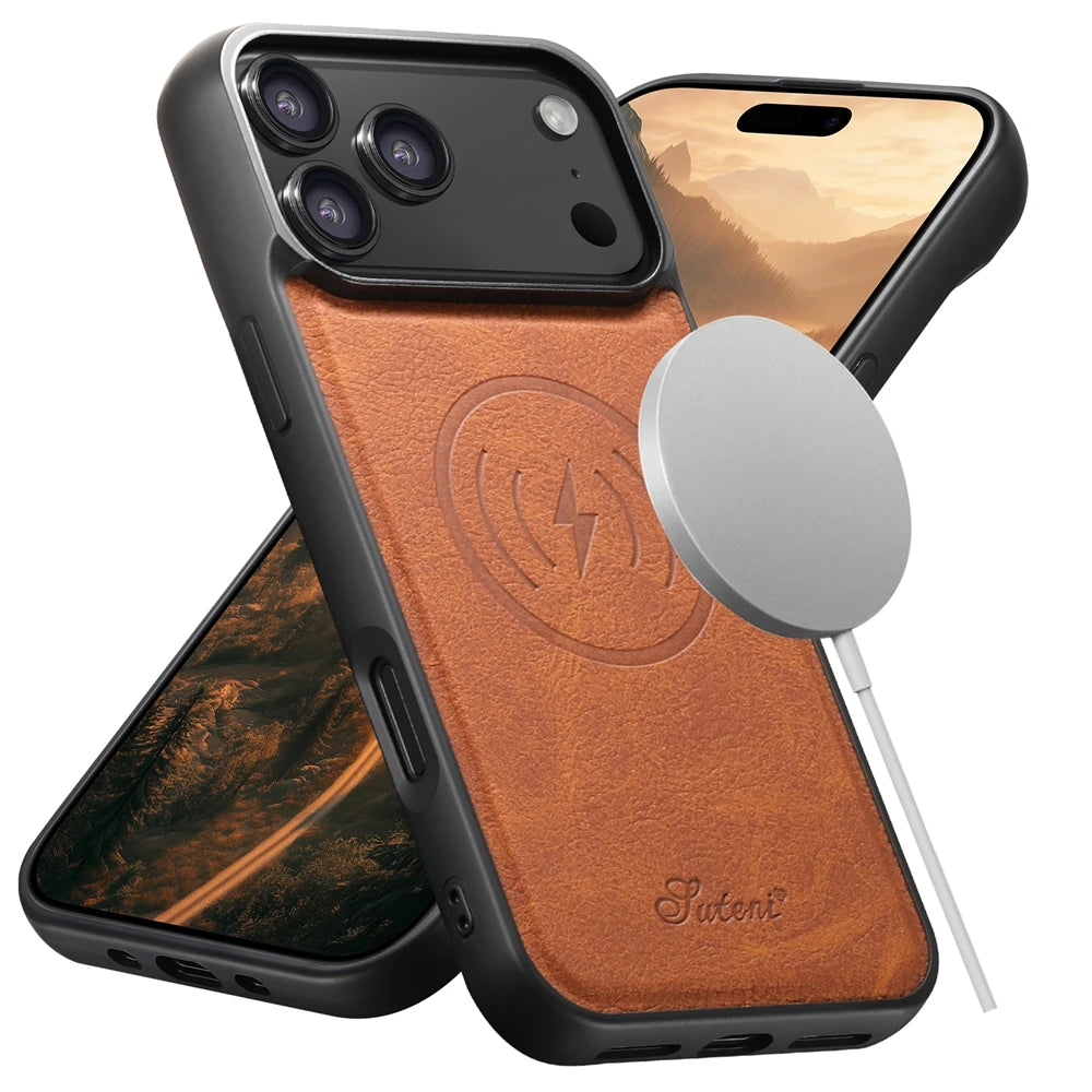 2 in 1 Leather Case For iPhone 17 Promax Air 16 Pro max 15 Plus 14 Pro 13 12 Wireless Charging Kickstand Card Slots Phone Cover