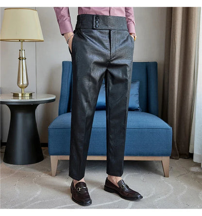 High-end Fashion Glossy Jacquard Design High Waisted Trousers Neapolitan Draped Casual Business Formal Office Social Suit Pants