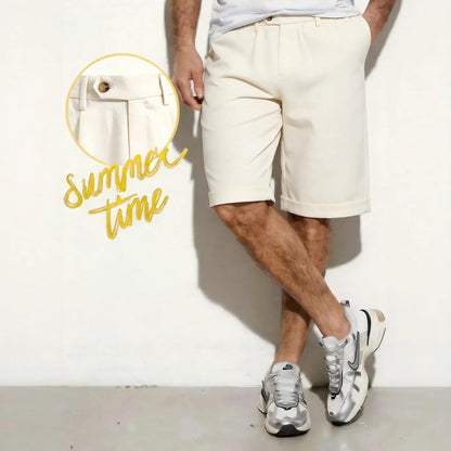 Men's Comfortable Elastic Waist Shorts Solid Color Cotton Linen Blend Multi Pocket Breathable Quick Dry Summer Shorts