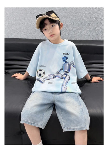 Tween Boys Summer Sets Clothing Child Tshirt Denim Shorts Two Pieces Sports Suit For Kids Teenagers 5 6 7 8 9 10 11 12 13 14 Yrs