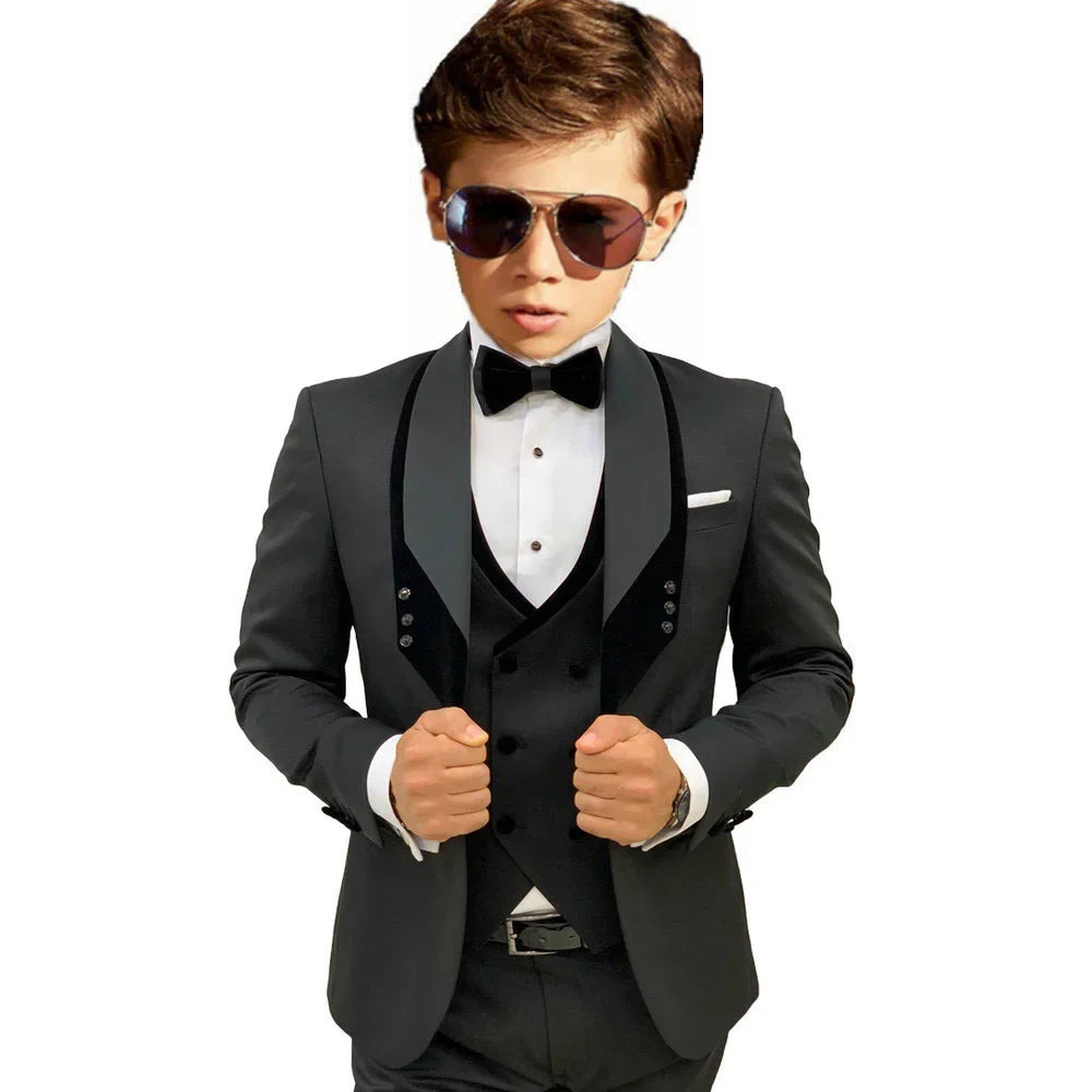 Sky Blue Elegant Shawl Lapel Tuxedo 3 Pieces Formal Banquet Outfit High Quality Children's Stylish Suit Set Party Wear 2-20T