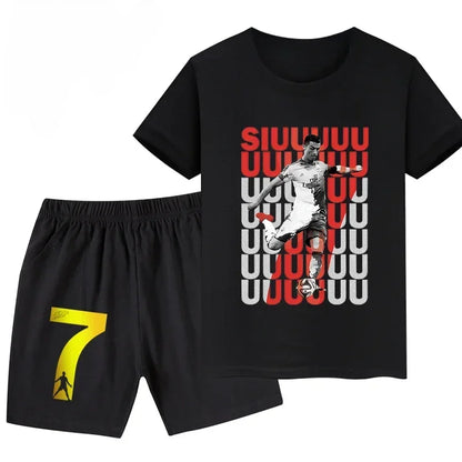 Summer Ronaldo Printed Children's Set Short-sleeved Shorts Suit Sports Kid T-shirt 2-piece Set Street Fashion Boys Baby Clothing