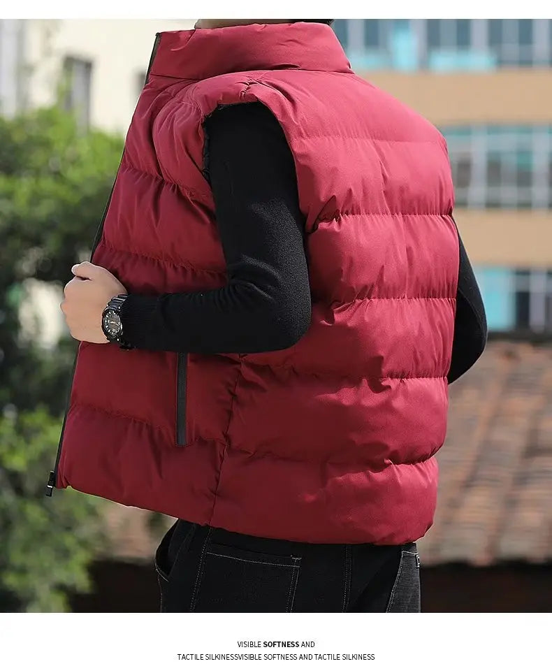 Men's down Vest Thickened Casual Style Stand Collar Jacket Autumn Winter New Fashion Youth Active Fit Zipper Pocket Daily Wear