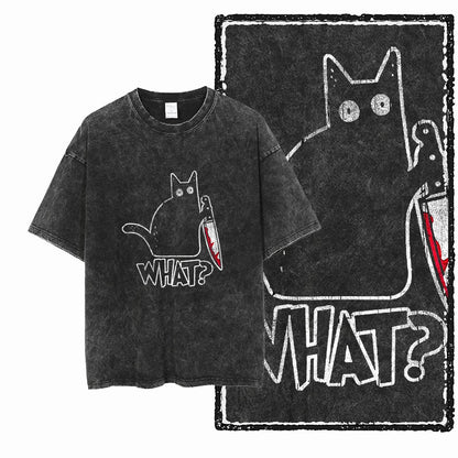 Cat Printed Cotton Acid Washed Exclusive Graphic Unisex T Shirt Cool Streetwear Men Tshirts Big Size Tee for Men