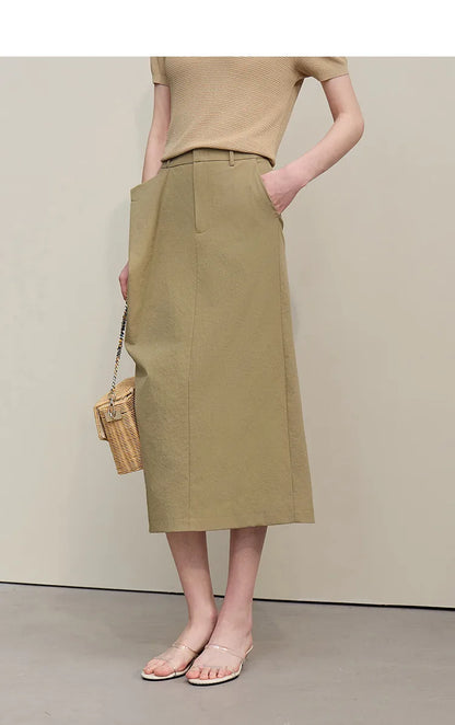 Women's Skirt 2026 Summer New Office Slit H-Line Midi Straight Casual Skirt Asymmetric Pleated Ladies Clothes 12642058
