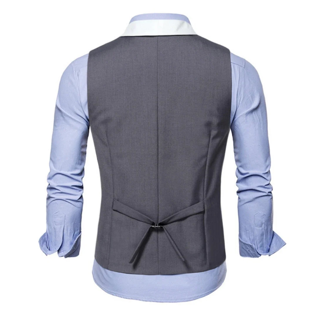 Men Vest Gray With White Lapel And Pocket Double Button Waistcoat For Wedding Birthday Banquet Business Daily Men Suit Vest