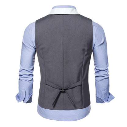Men Vest Gray With White Lapel And Pocket Double Button Waistcoat For Wedding Birthday Banquet Business Daily Men Suit Vest