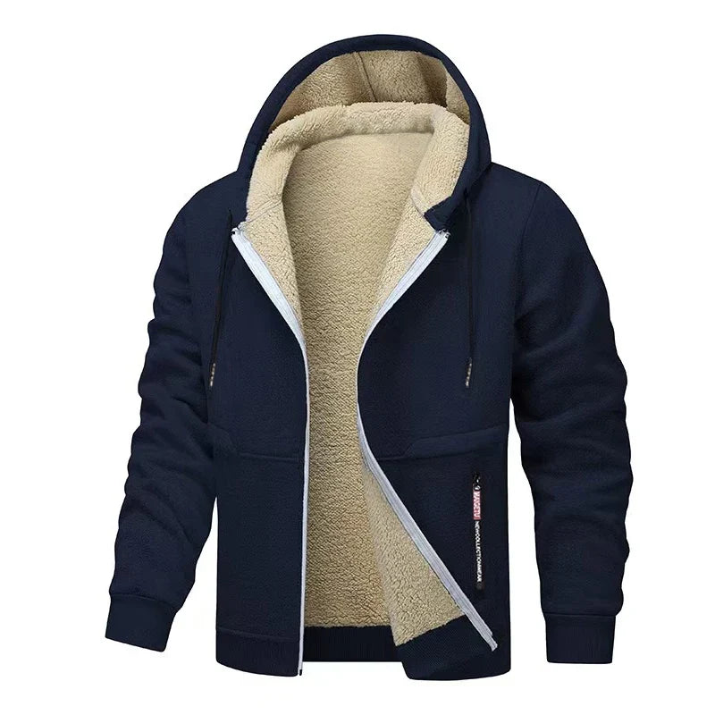Casual Hoodies for Men Heavyweight Fleece Sweatshirt Thick Sherpa Lined Hooded Zipper Jacket Thick Streetwear Coats
