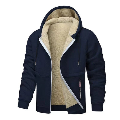 Casual Hoodies for Men Heavyweight Fleece Sweatshirt Thick Sherpa Lined Hooded Zipper Jacket Thick Streetwear Coats