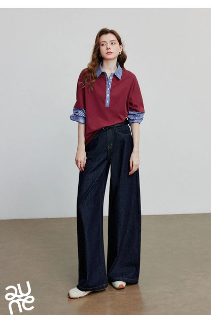 Women Denim Jeans 2025 Autumn New loose Curved Banana Wide Leg Pants