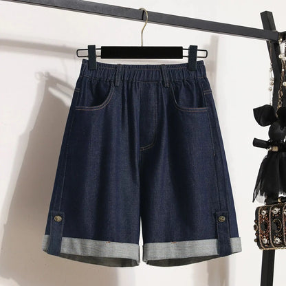 Women Denim Shorts 2026 New Summer Elastic High Waisted Jeans Ice Silk Wide-leg Pants Ladies Loose Solid Cowboy Shorts Size 5XL