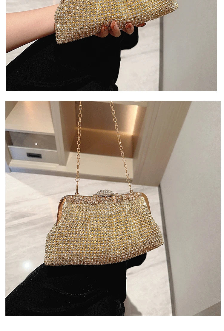 Luxury Rhinestone Evening Clutch Bag Wedding Bride Handbag Shiny Design Party Banquet Lady Portable Purse Sling Shoulder Bags