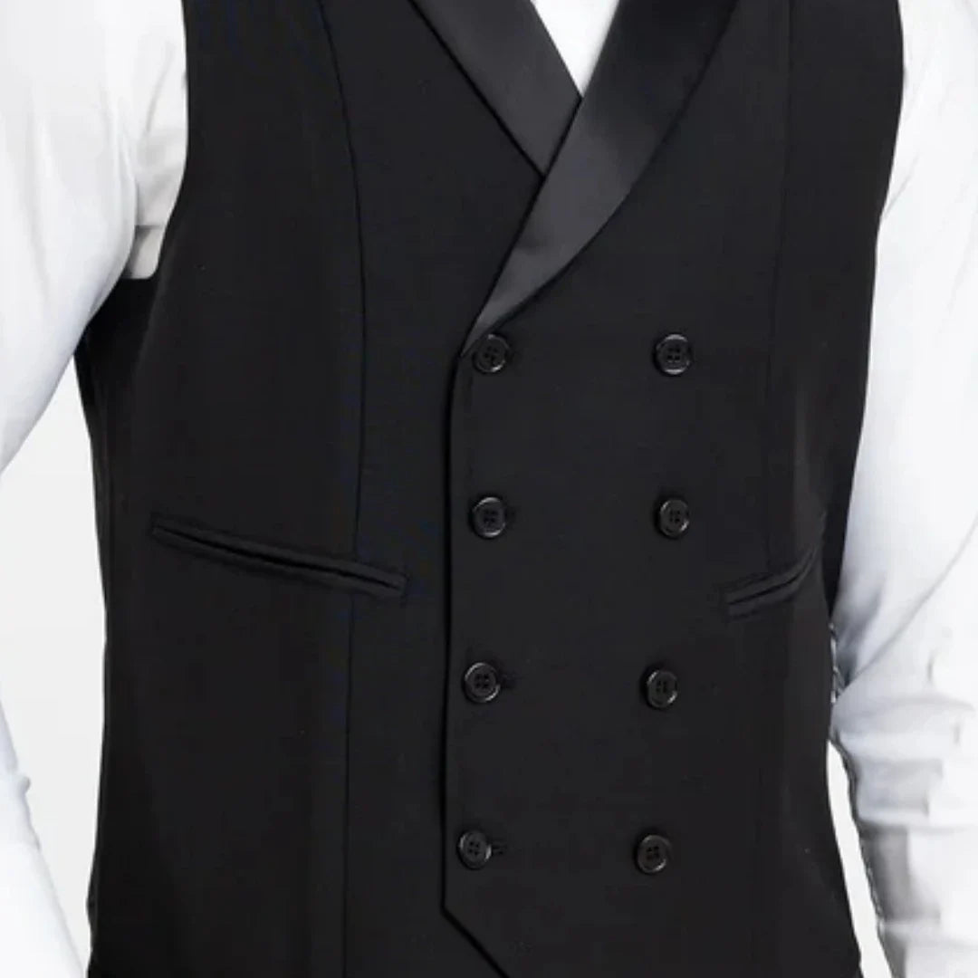 Men Vest Black Double Button With Bright Lapel Waistcoat For Wedding Banquet Business Work Office Casual Daily Men Suit Vest