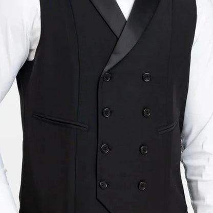 Men Vest Black Double Button With Bright Lapel Waistcoat For Wedding Banquet Business Work Office Casual Daily Men Suit Vest