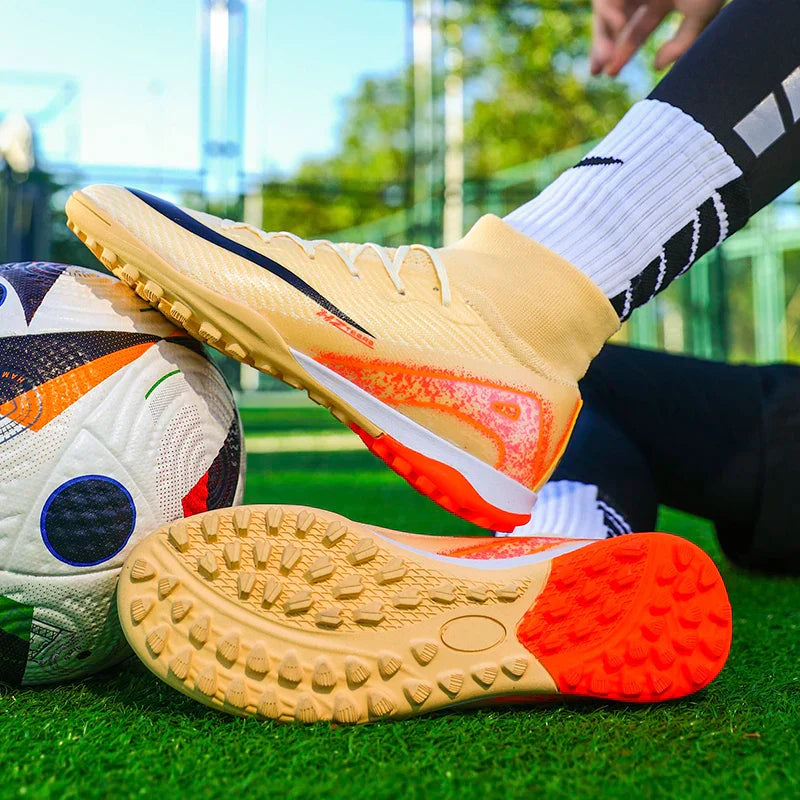 Kids Soccer Cleats for Boys and Girls Youth High-top Football Shoes Outdoor Athletic Turf Soccer Shoes