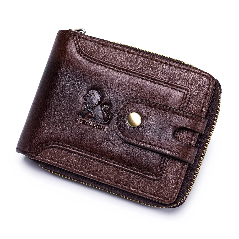 Genuine Leather Men's Wallet Top Layer Cowhide Multi-Card Slot Coin Purse Large Capacity with Photo Album Driver License RFID