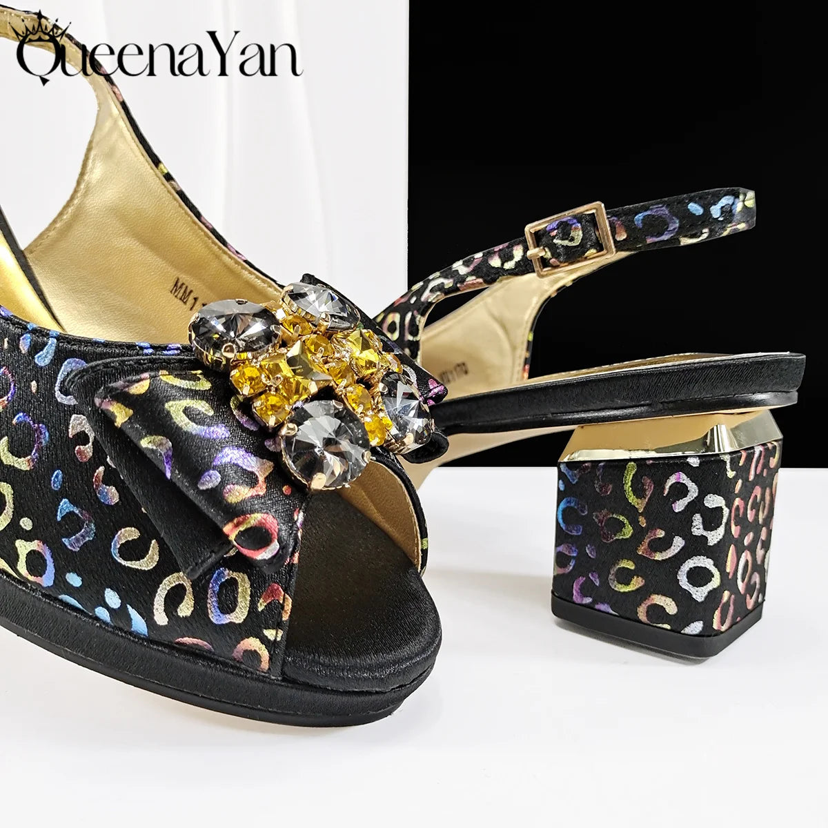 Queena Yan  2025 Shiny Italian Fashion Pointed Toe Women Heel Fashion Rhinestone Decoration Pink Color Shoes And Bag Set