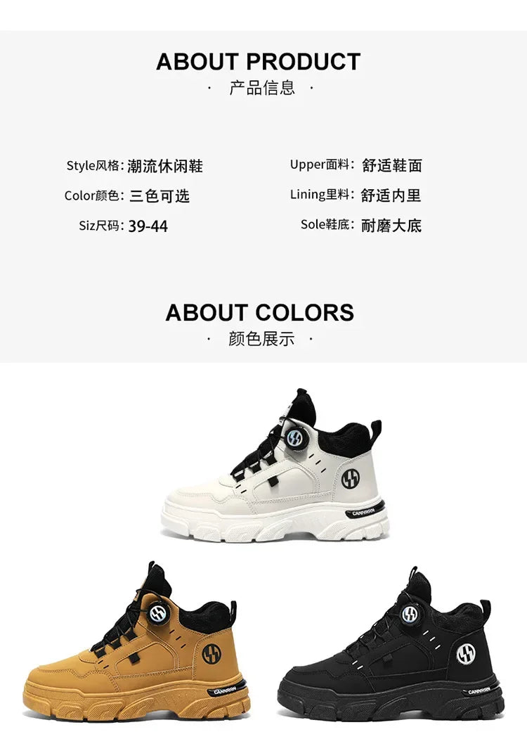 Autumn Men's Sneakers New Breathable Workwear Shoes Trendy Thick Soled Shoes Anti Slip White Casual Skateboard Shoes Ankle Boots