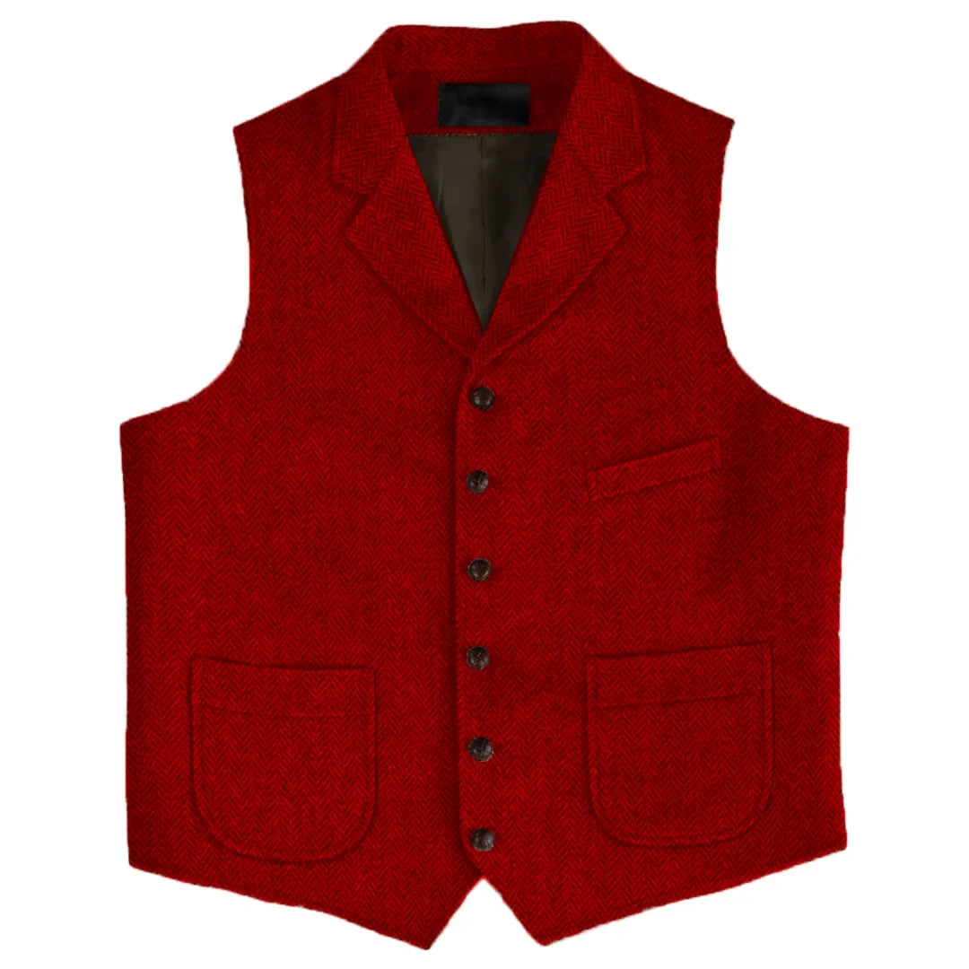 Men Vest Brown Herringbone Single Button With Lapel And Pocket Waistcoat For Wedding Business Work Daily Casual Men Suit Vest