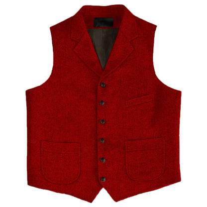 Men Vest Brown Herringbone Single Button With Lapel And Pocket Waistcoat For Wedding Business Work Daily Casual Men Suit Vest