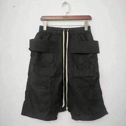 Dark Style Double Ring Fharem Knee Legnth Pants Summer High Street Fashion Drawstring Loose Fit Black Men 's Shorts 12C1243